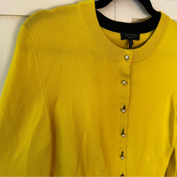 Rag & Bone Women’s Yellow Cardigan Faux Pearl Buttons Sweater Size Medium - Picture 11 of 14